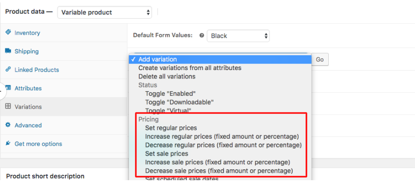 Variable products price change
