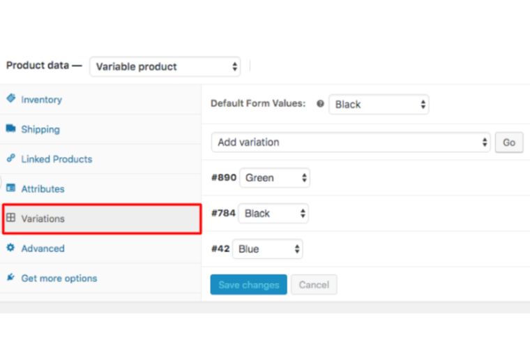 Select Variations Tab